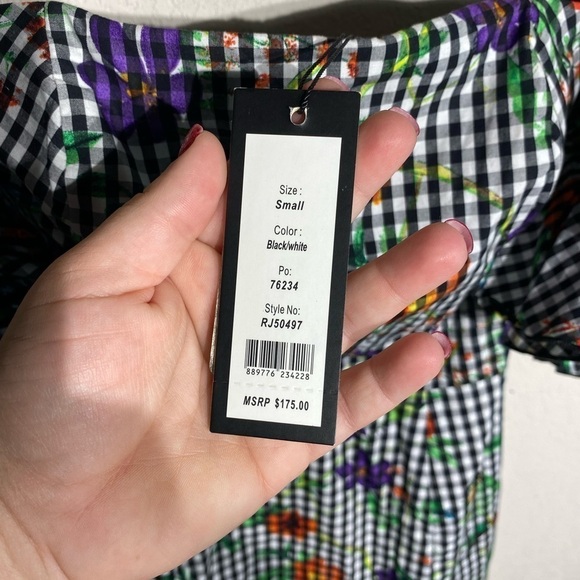ROMEO+JULIET COUTURE Black Gingham Floral Puff Ruffle Sleeve Mini Dress Size S - Picture 9 of 11
